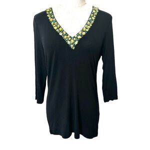 Laura Max yellow rhinestone embellished top